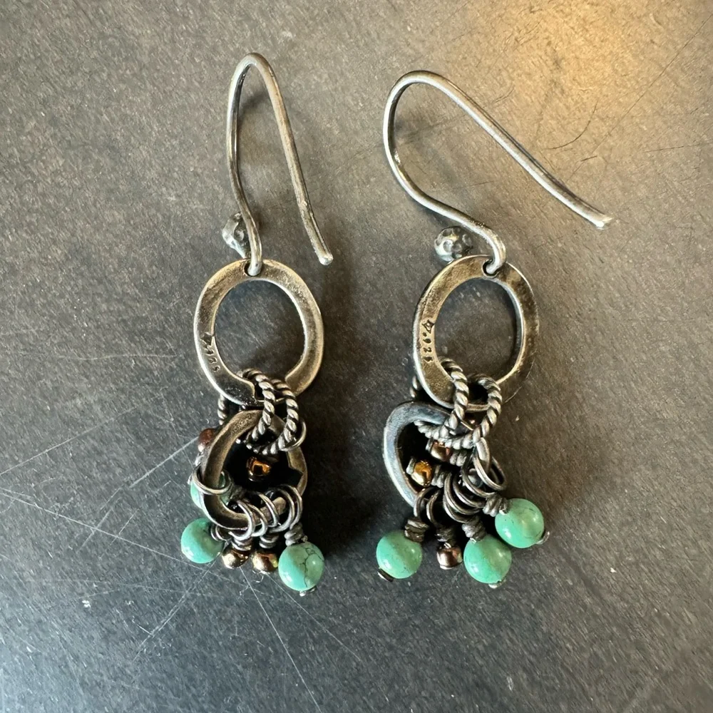 Silpada Earrings W1536 Sterling Double Circle Howlite & Bronze Seed Chandelier - Picture 5 of 5